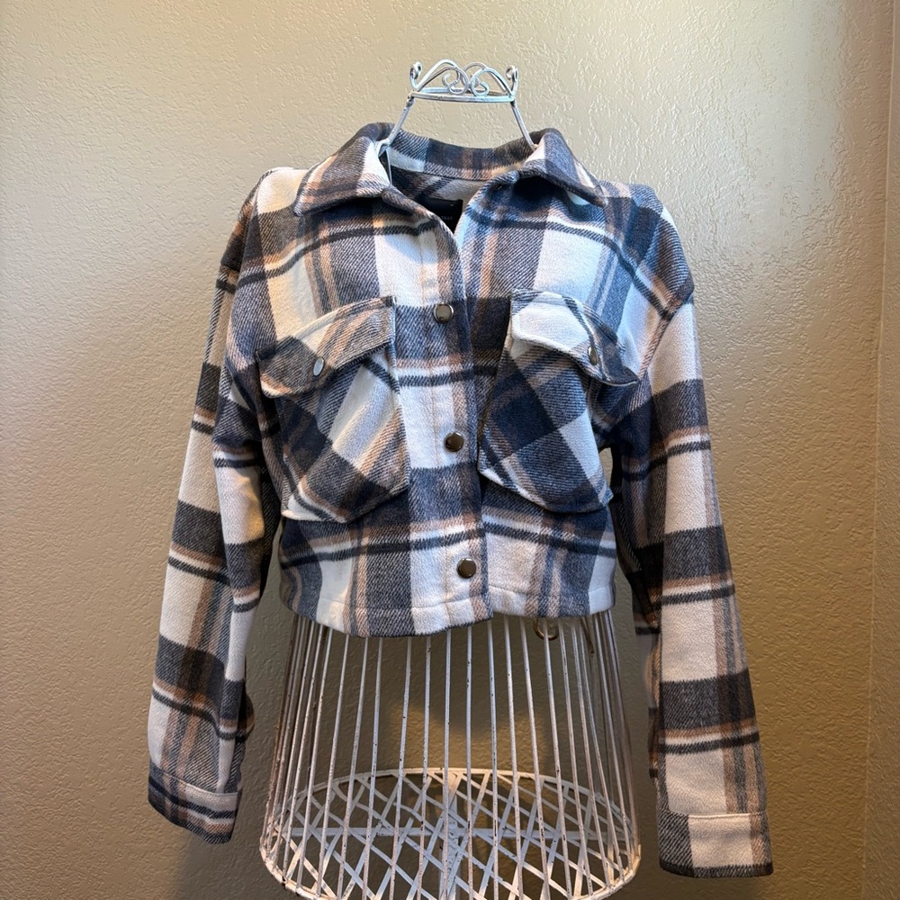 Love Tree Checkered Wool Blend Jacket